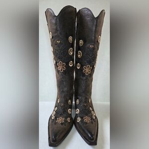 Roper Womens Dawn Western Knee-High Faux Leather Boots Size 6 1/2 Embroidered